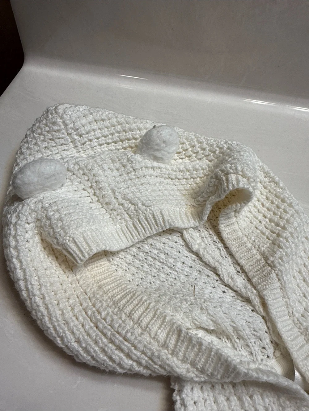 Carter's Cream Knit Hooded Cardigan with Pom Accents
